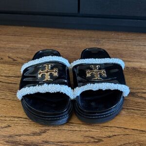 Tory Burch Black and Gold Slide Sandals